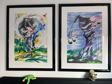 sicher online kaufen und verkaufen: 2 Golf original Acryl Gemälde von Hubert Bachem