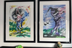 sicher online kaufen und verkaufen: 2 Golf original Acryl Gemälde von Hubert Bachem